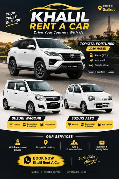 Khalil Rent A Car | Fortuner 2026, WagonR & Alto With Driver | Sialkot