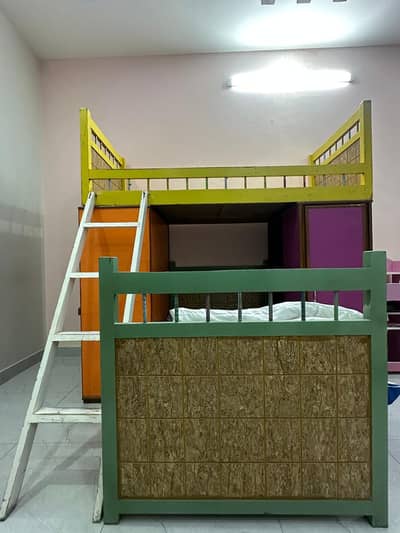 Double decker wooden bed