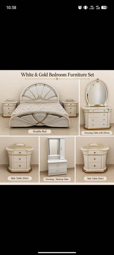 bed set gold and white 10/10 used but just like new