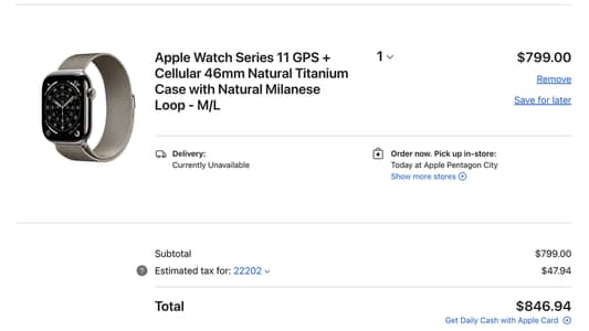 Apple Watch Series 11  Cellular 46mm Natural Titanium -Milanese Loop