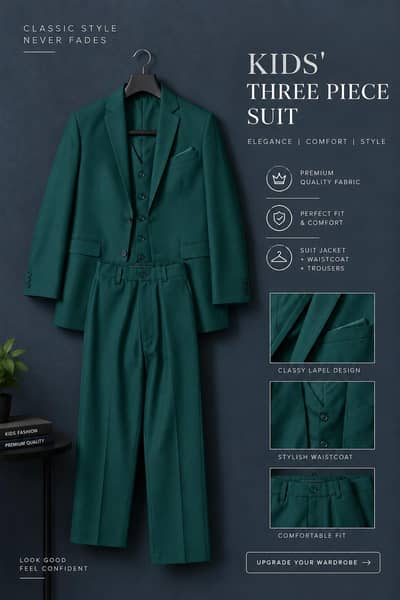 Dark sea green three piece suit for 10-12 year kids