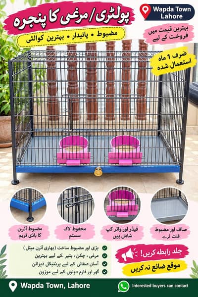 Heavy Duty Solid Iron Bird / Chicken Cage – 1 Month Used