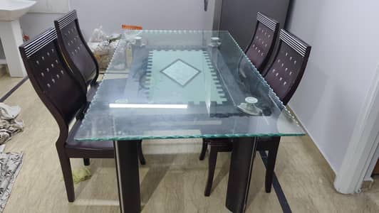 6 Seater Dining Table with 6 Chairs – Glass Top
