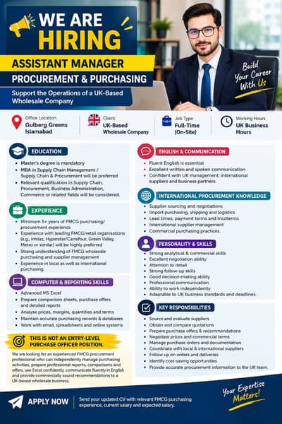 Assistant Manager Procurement / Purchasing FMCG