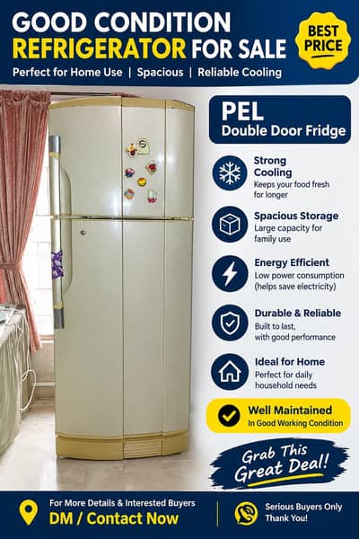 PEL Double Door Refrigerator for Sale – Excellent Condition