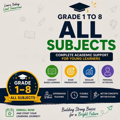 Grade 1–8 All Subjects Home Tuition at Teacher’s Residence