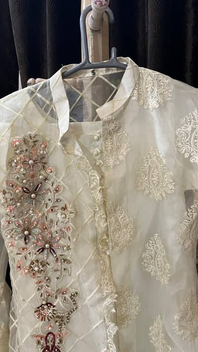 embroided organza embellished dress 3pc