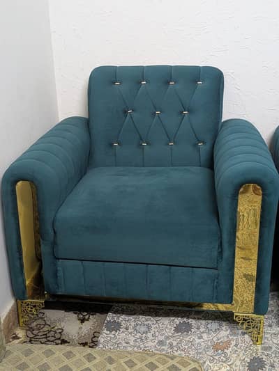 Sofa set with center table and curtain with blind