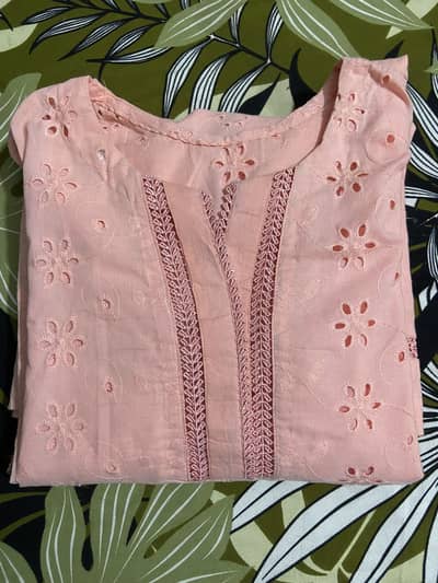 Beautiful Peach Color Stitched Lawn Suit with Lace & Chikankari