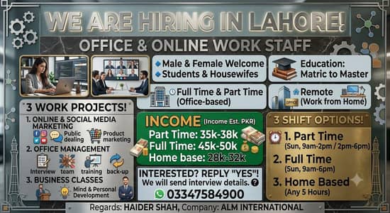We Are Hiring For Lahore Staff Male Female