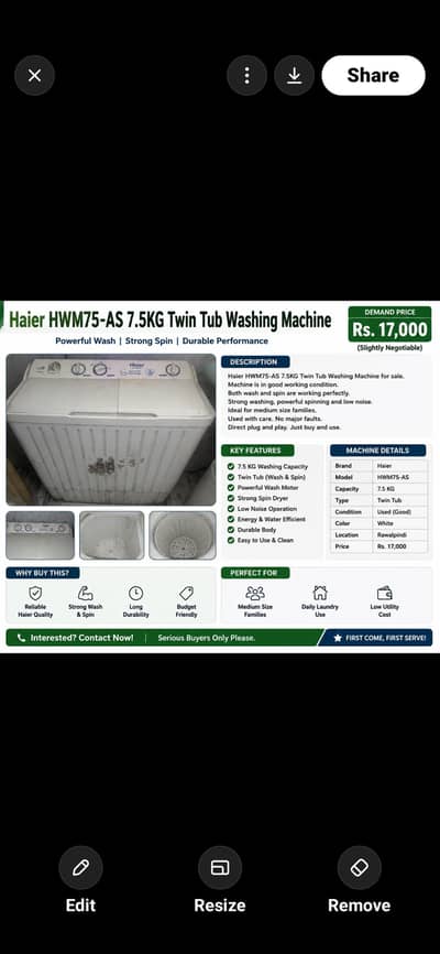 Haier HWM75-AS 7.5kg Washing Machine