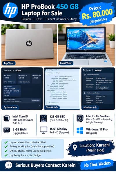 HP PROBOOK 450 G8 Core i5 11th Gen | 8GB Ram | SSD | Excellent  cod