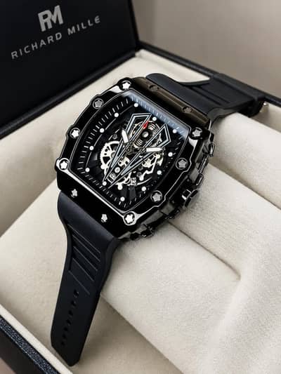Premium design Richard Black Belt Skeleton watch