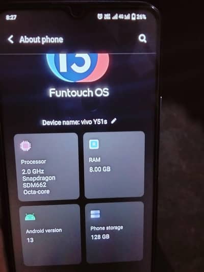 Vivo Y51s 8ram 128 storage