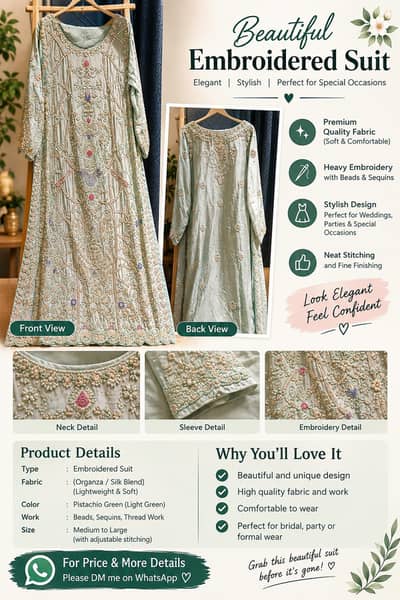 Beautiful Heavy Embroidered Party Wear Suit – Mint Green