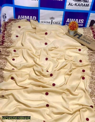 woman swiss lawn embroidered shawal maroom floral beige
