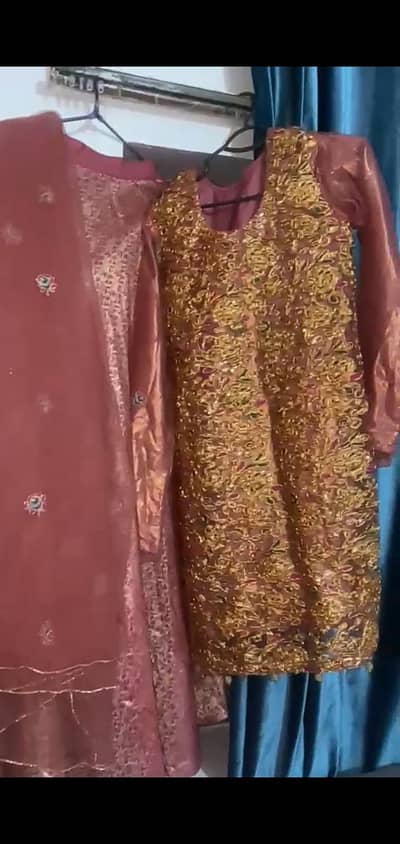 three piece embroidered organza sharara