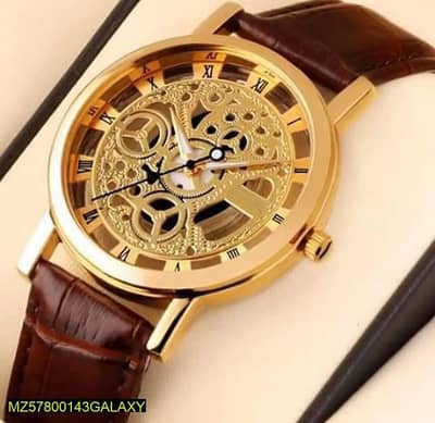 Men's Brown PU Leather Formal Watch with Round Case cash on delivery