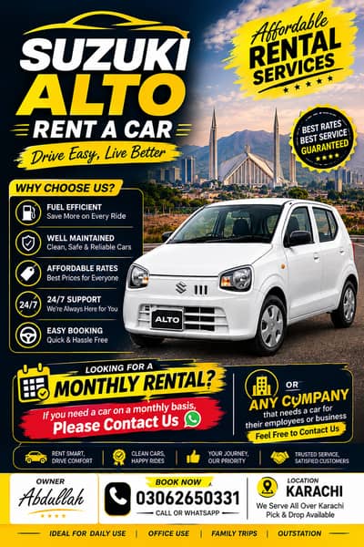 Alto Monthly Rental Karachi | Office & Company Use | Self Drive