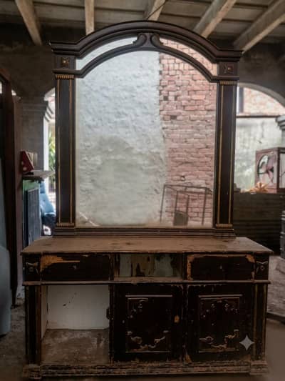 Antique Wooden Vanity Dresser with Arched Mirror