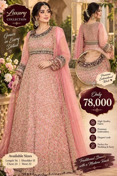 Luxury Pink Bridal Lehenga | Heavy Embroidered Wedding Dress |