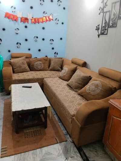 Lshape sofa and 2 small pure wood tables