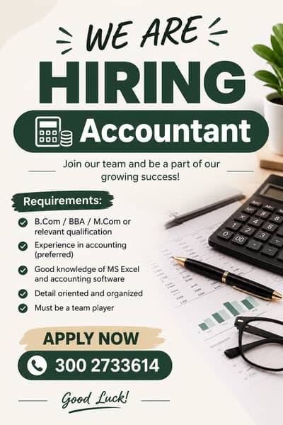 Hiring for Accountact, Need Accountact Person, Hiring for Job