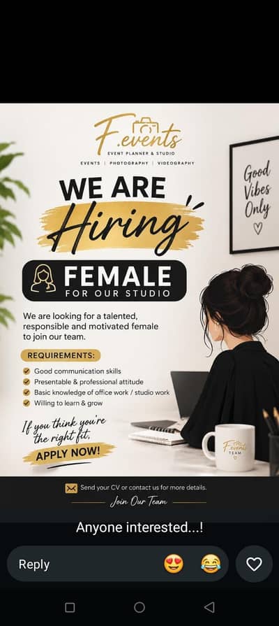 female staff required for studio