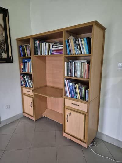 Large Wooden Bookshelf + Study Table | Custom Made | Good Condition