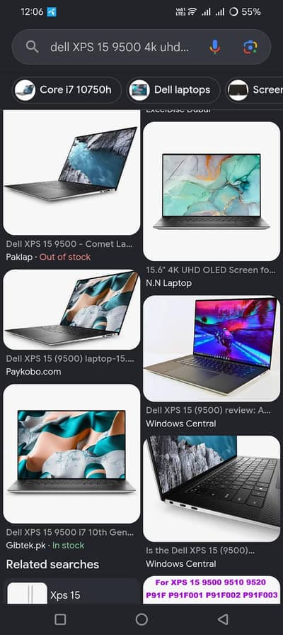 dell XPS 15 9500 4k uhd+touch display 03460302409