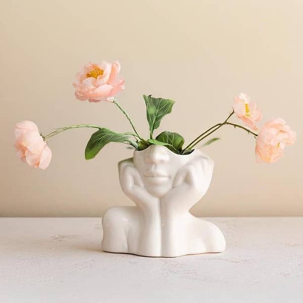 Sculptural Ceramic Face Vase: Modern Minimalist Home Decor
