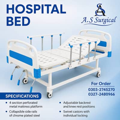 Hospital Patient Bed with Wheels | Home Care Medical Bed | Clinic Bed