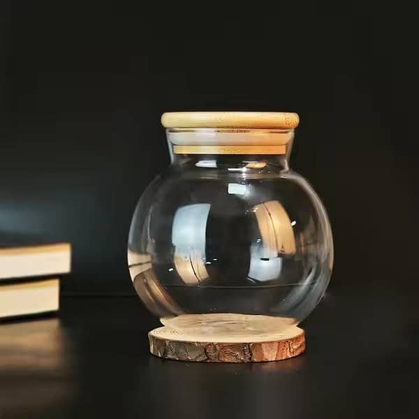 Round Airtight Glass Display Jars with Wooden Lids
