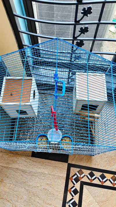Large Blue Bird Cage with 2 Nest Boxes – Excellent Condition