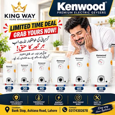 Kenwood Electric Geyser 20/30/40/50/60/80 Liters Limited Time Deal