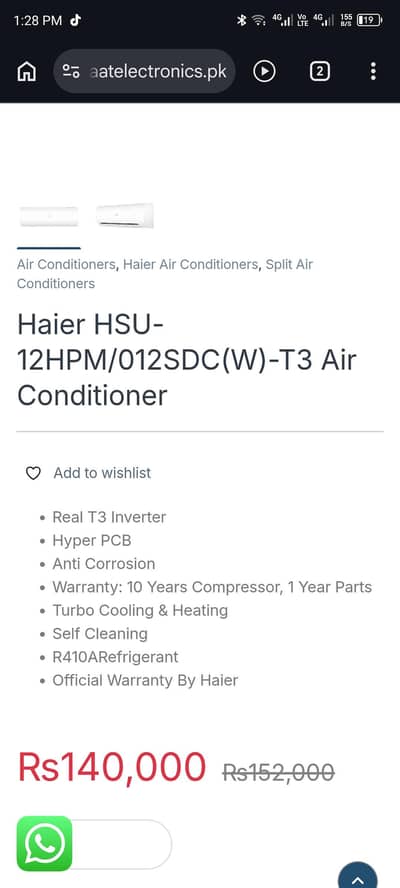Haier AC 1-ton DC inverter, brand new, not used, newly purchased
