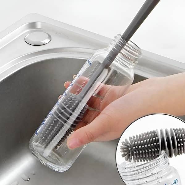 Silicone Cup Bottle Cleaning Brush with Long Handle Ideal for Glass and Plastic Bottles Water Bottle Feeder Cleaning Kids Cleaner Brush - Amazing Gadgets. Pk