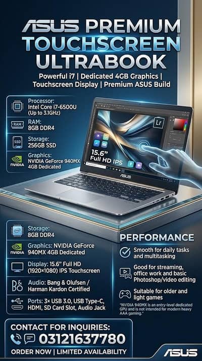 ASUS Q542U Gaming Notebook/Core i7 6th/Gen/8GB RAM/256GB SSD