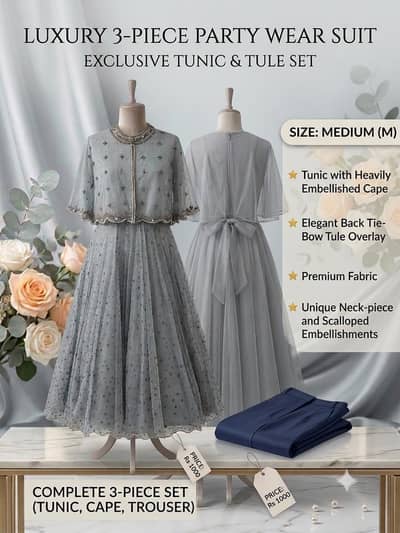 Luxury 3-Piece Party Wear Suit with Embellished Cape