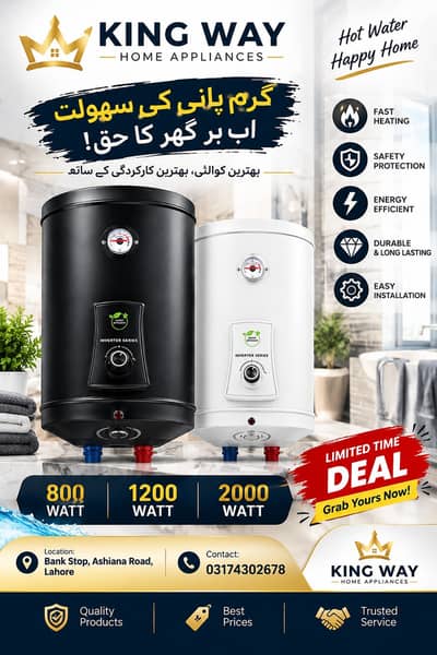 Electric Water Geyser 800W | 1200W | 2000W – Limited Time Deal