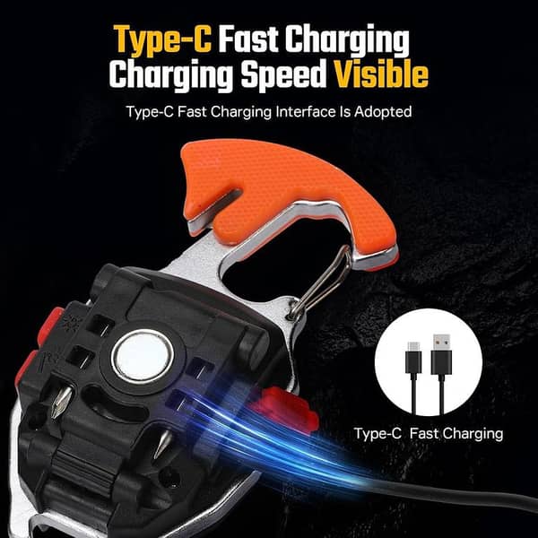 Mini COB LED Multifunction Work Light with Keychain, Magnetic Torch, USB Rechargeable, Built-in Lighter, Screwdriver, and Bottle Opener for Camping