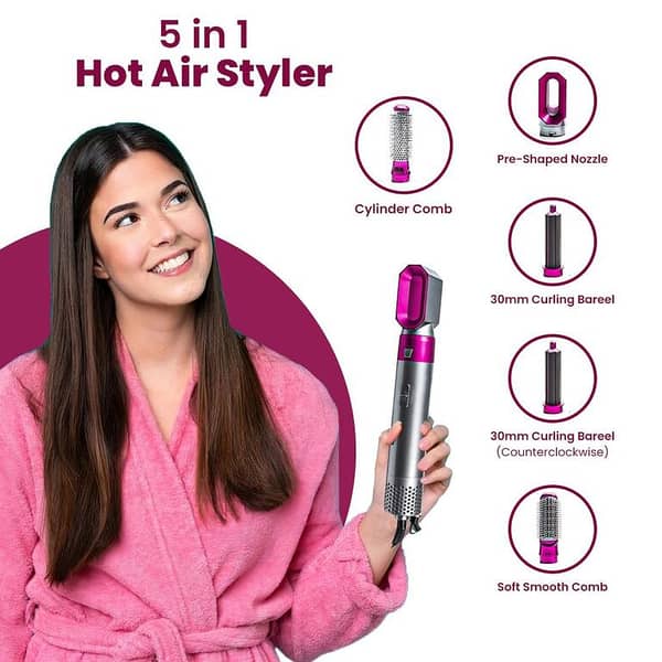 5-in-1 Hair Styling Tools: Hair Straightener, Curler, Dryer, and Hot Air Brush for All Hair Types