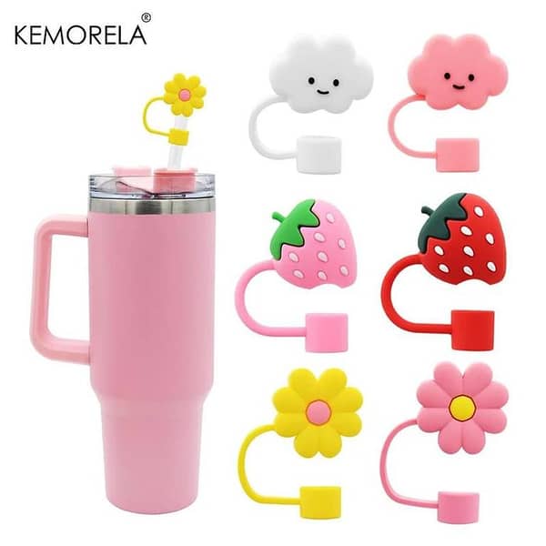 Silicone Straw Covers For Stanley Cup Cute Silicone Flower Shape Drinking Dust Cap Straw Tips Cover Cup Accessories