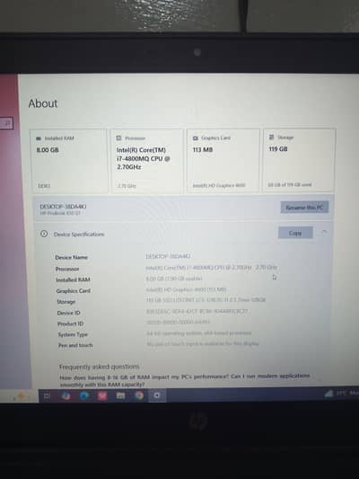HP ProBook 650 G1 - Core i7 4800MQ | 8GB RAM | 128GB SSD | WINDOWS 10