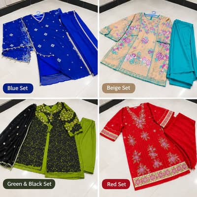 4 Colours Embroidered 3-Piece Suit – Pre-Owned
