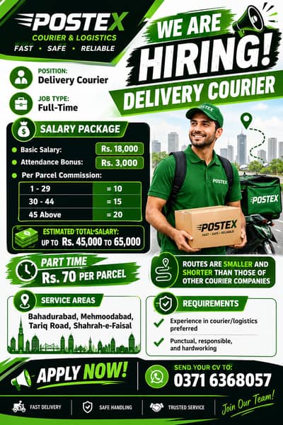 Delivery Courier Jobs in Karachi – Full/Part Time | POSTEX