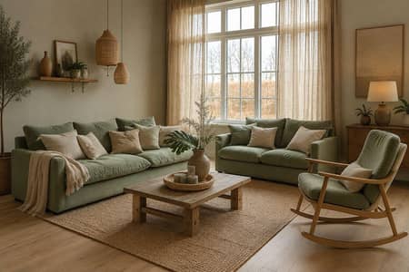 Sage Green Upholstered Modern Sofa