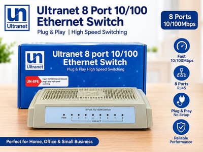 Ultranet 8 Port 10/100 Ethernet Switch With Power Adapter