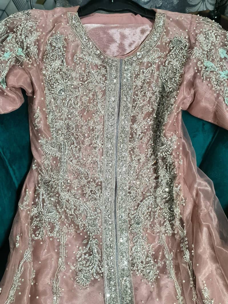 Beautiful Rose Pink Heavy Embroidered Maxi | Silver Work | 1