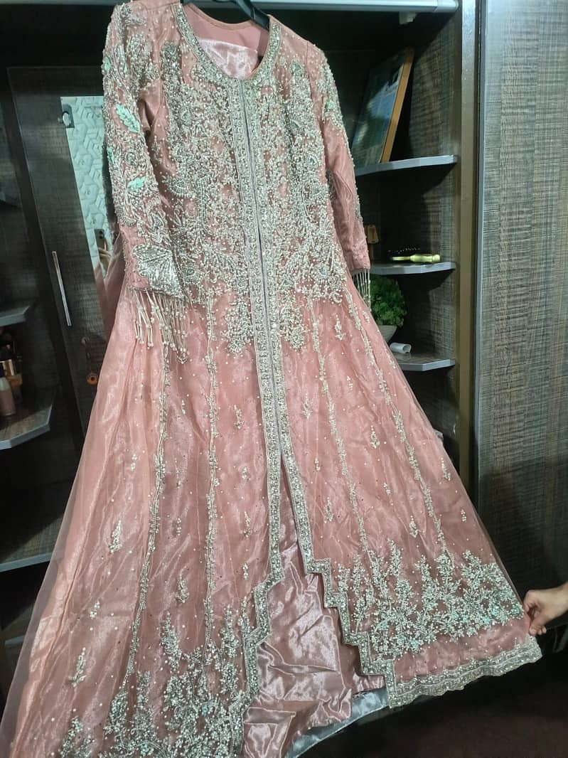 Beautiful Rose Pink Heavy Embroidered Maxi | Silver Work | 3
